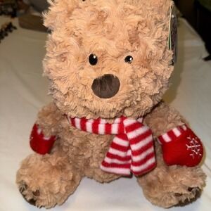 Gigglescape Plush Teddy Bear Kids 12in Tan New Winter Scarf Mittens Snowflake